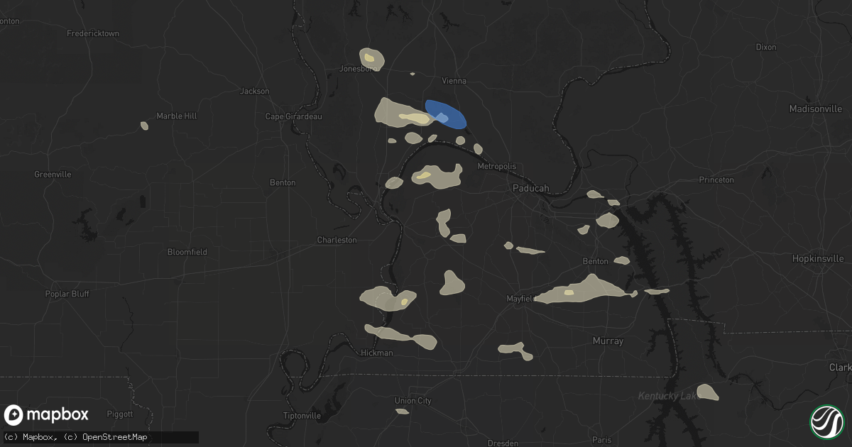 Hail map in Wickliffe, KY on June 1, 2026