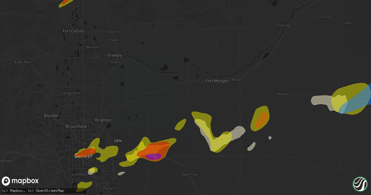 Hail map in Wiggins, CO on June 1, 2026