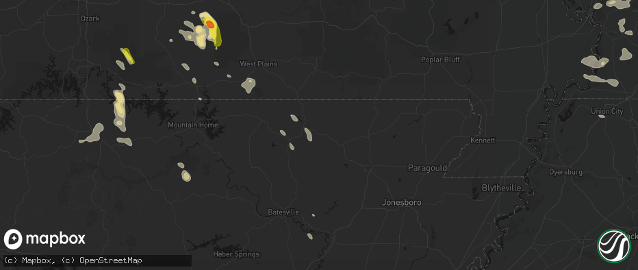 Hail map in Williford, AR on June 1, 2026