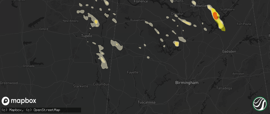 Hail map in Winfield, AL on June 1, 2026