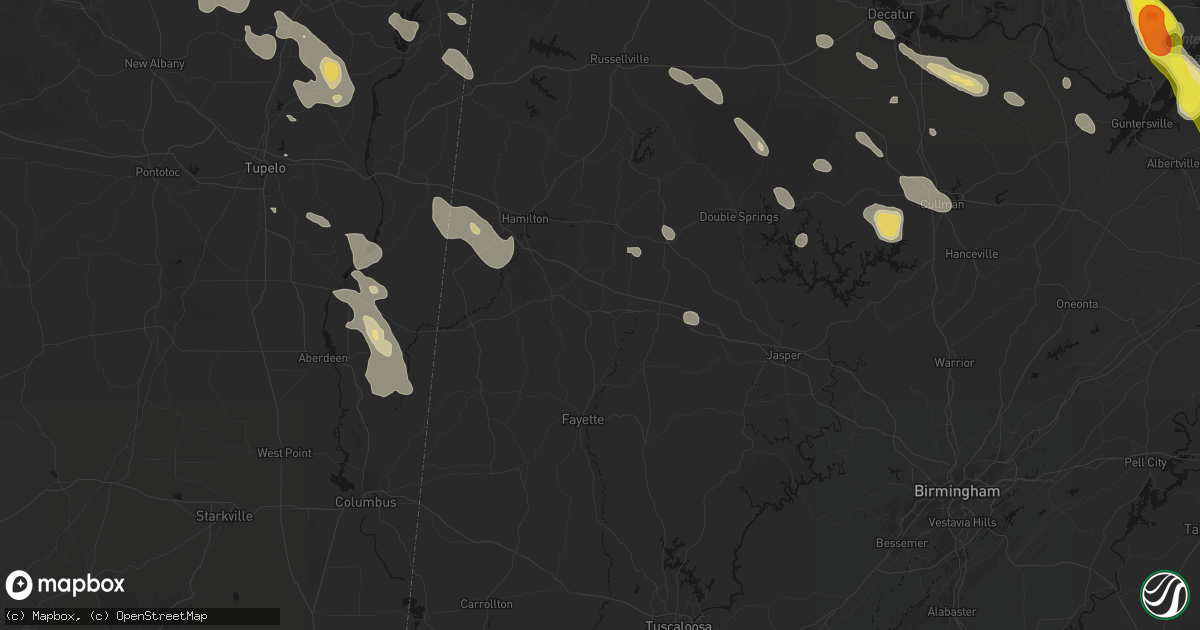 Hail map in Winfield, AL on June 1, 2026