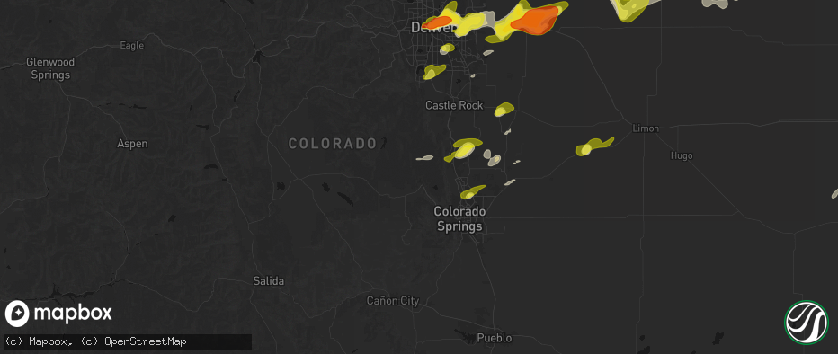 Hail map in Woodland Park, CO on June 1, 2026