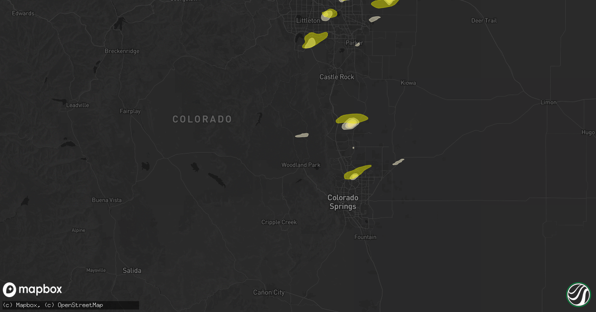 Hail map in Woodland Park, CO on June 1, 2026