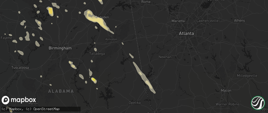 Hail map in Woodland, AL on June 1, 2026