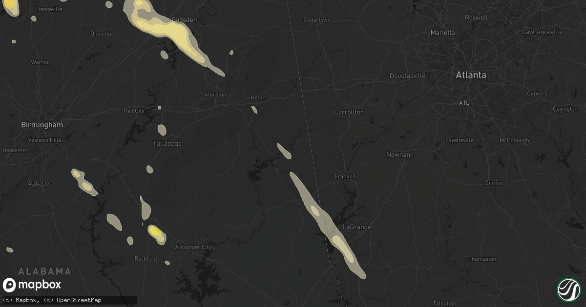 Hail map in Woodland, AL on June 1, 2026