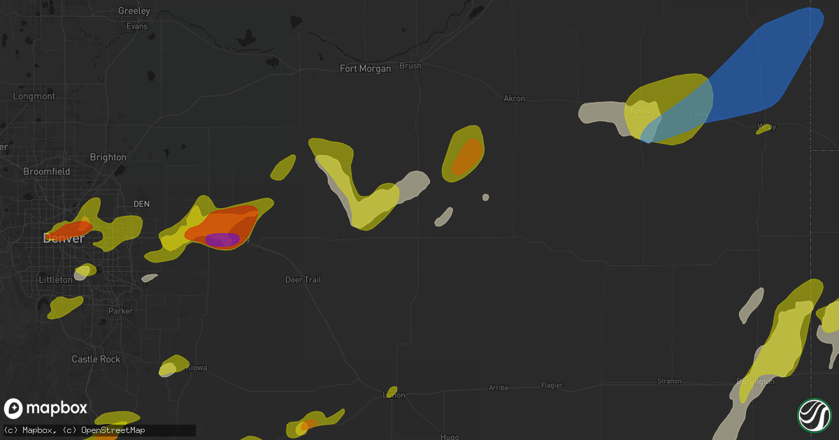 Hail map in Woodrow, CO on June 1, 2026