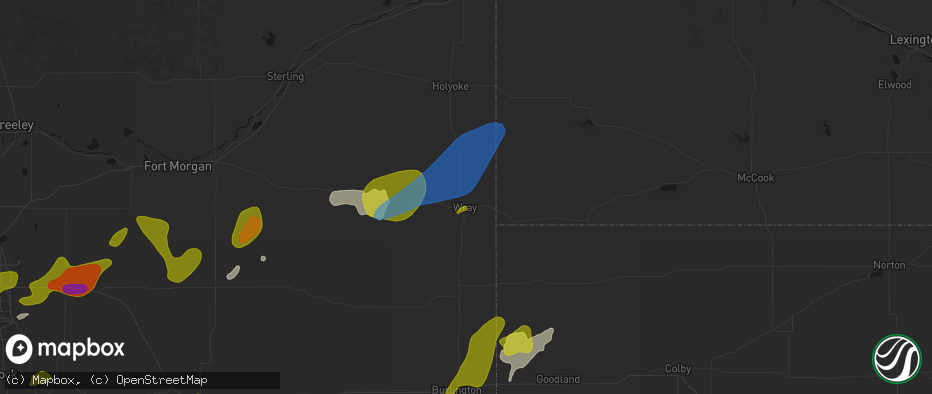 Hail map in Wray, CO on June 1, 2026