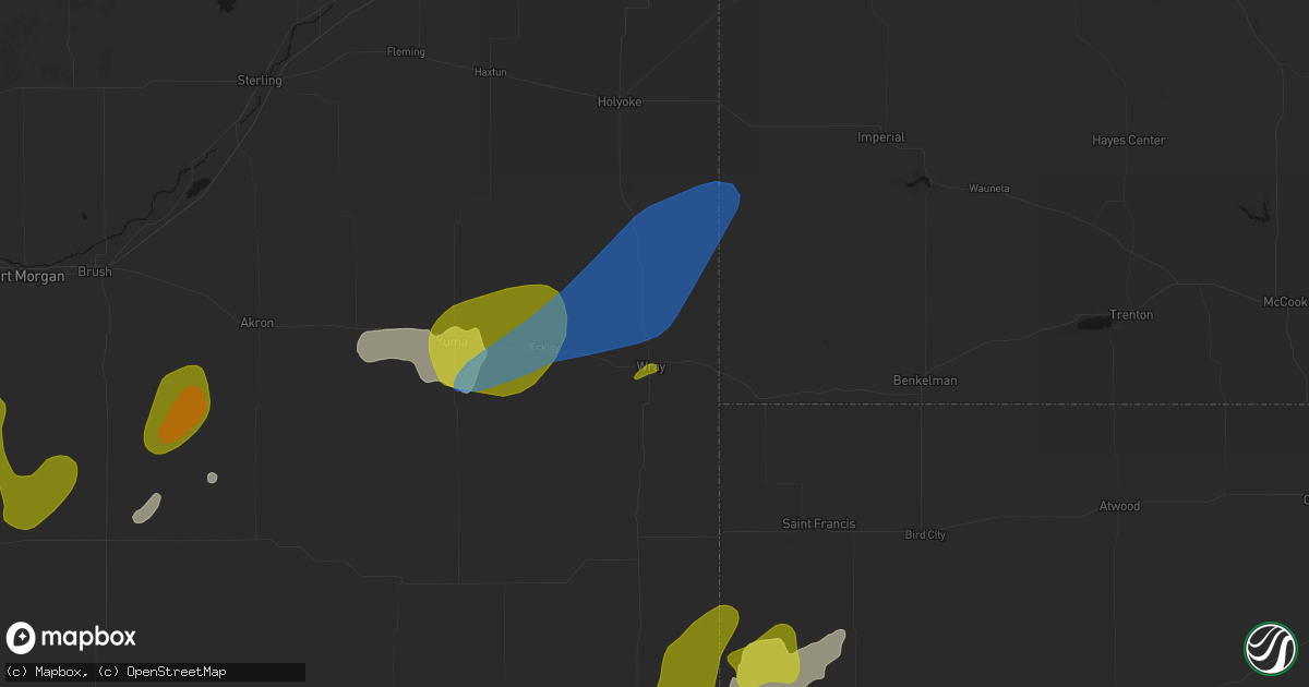 Hail map in Wray, CO on June 1, 2026