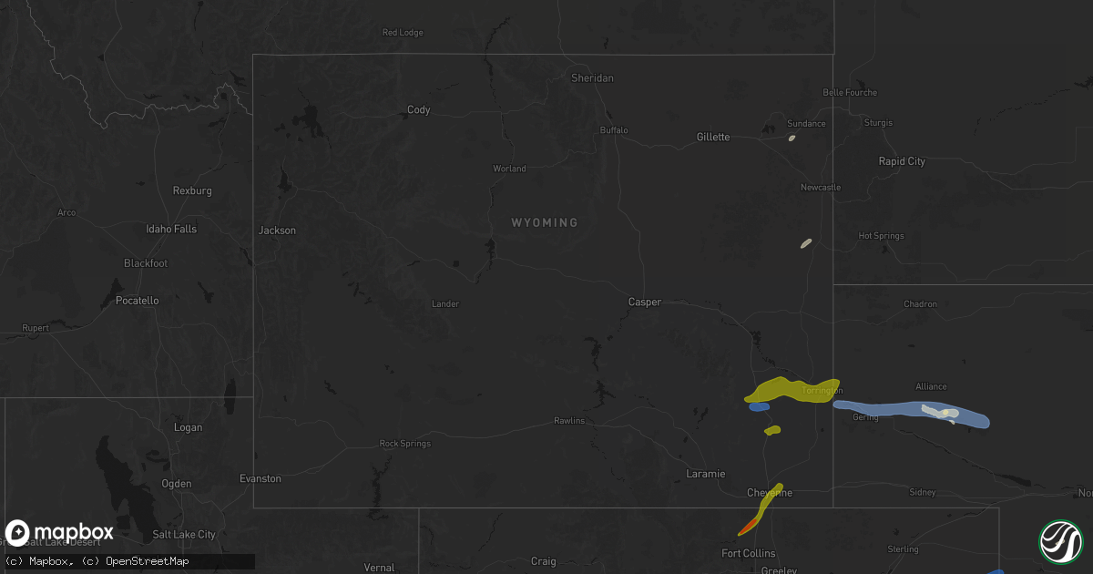 Hail map in Wyoming on June 1, 2026