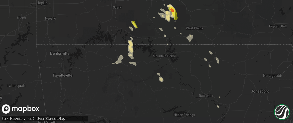 Hail map in Yellville, AR on June 1, 2026