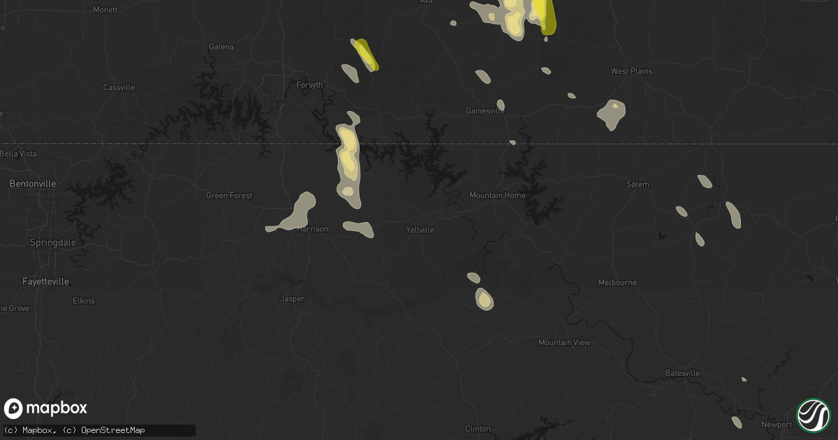 Hail map in Yellville, AR on June 1, 2026