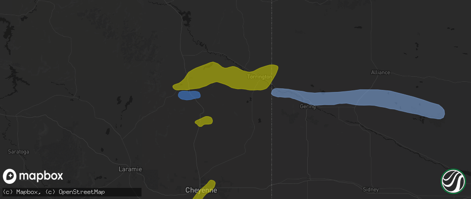 Hail map in Yoder, WY on June 1, 2026