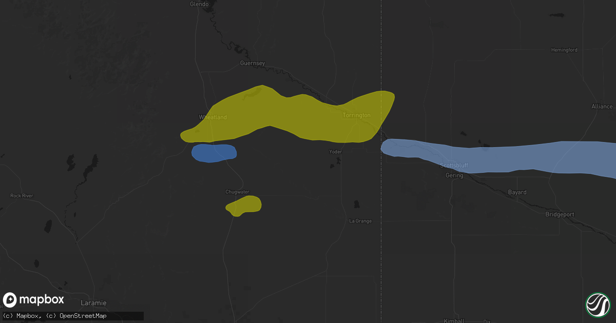 Hail map in Yoder, WY on June 1, 2026