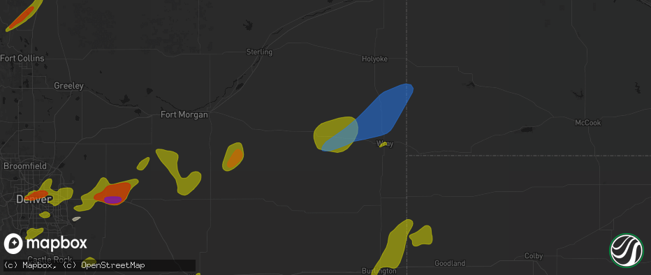 Hail map in Yuma, CO on June 1, 2026