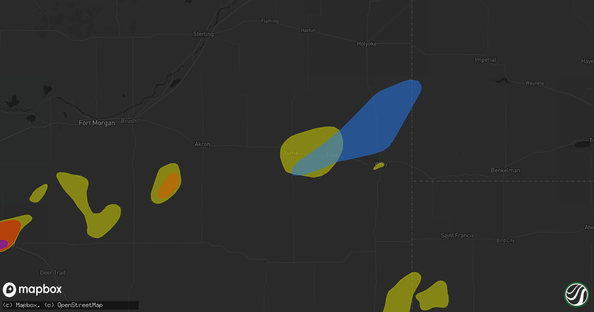 Hail map in Yuma, CO on June 1, 2026