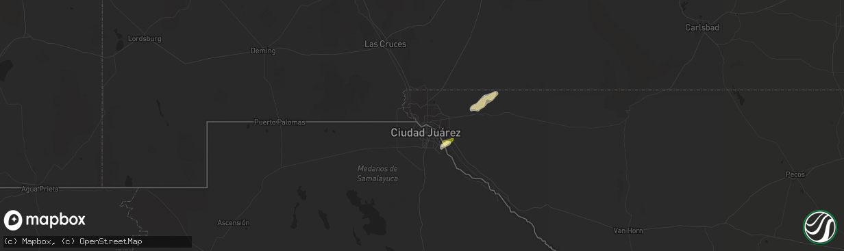 Hail map in El Paso, TX on June 2, 2013