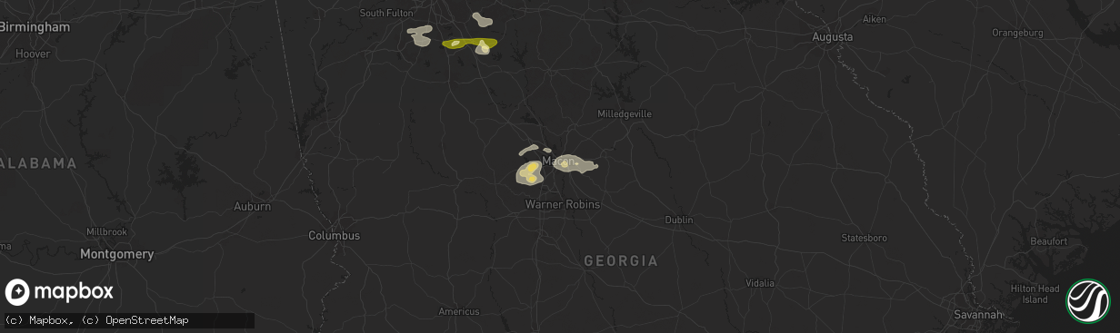 Hail map in Macon, GA on June 2, 2013