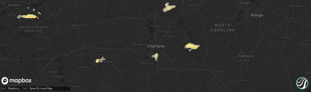 Hail map in Charlotte, NC on June 2, 2015