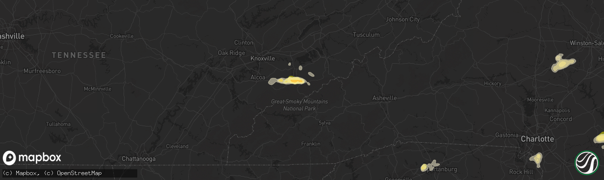 Hail map in Gatlinburg, TN on June 2, 2015