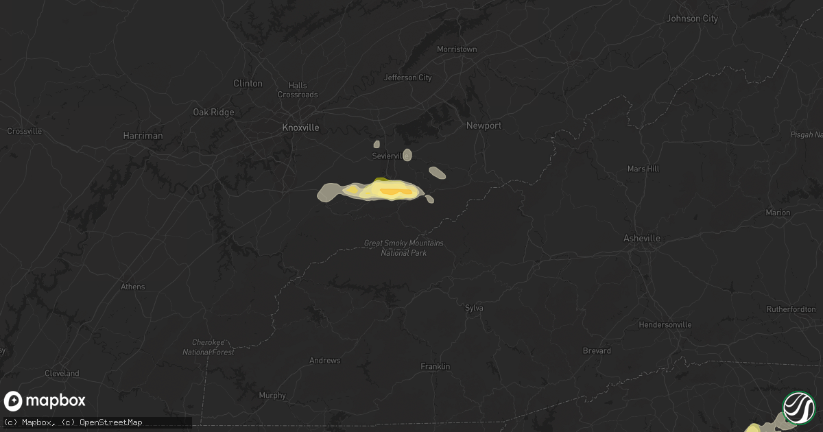 Hail map in Gatlinburg, TN on June 2, 2015