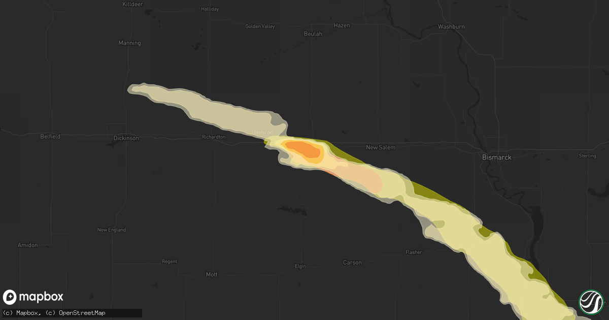 Hail map in Glen Ullin, ND on June 2, 2015