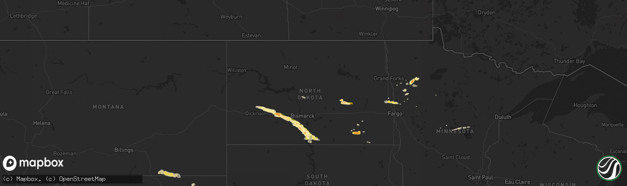 Hail map in North Dakota on June 2, 2015