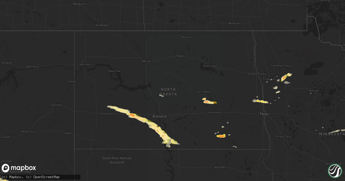 Hail map in North Dakota on June 2, 2015