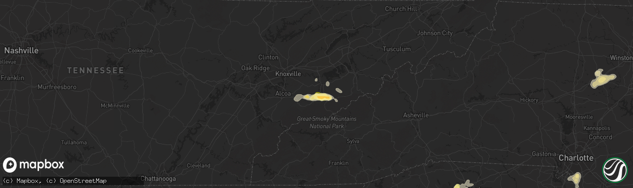 Hail map in Sevierville, TN on June 2, 2015