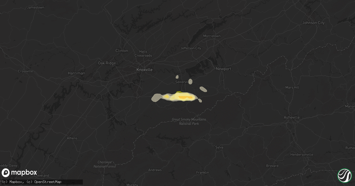 Hail map in Sevierville, TN on June 2, 2015