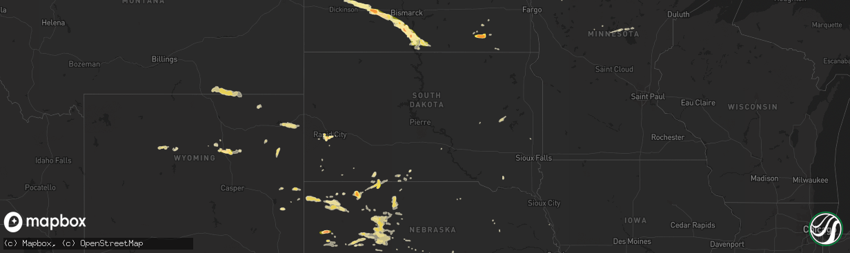 Hail map in South Dakota on June 2, 2015