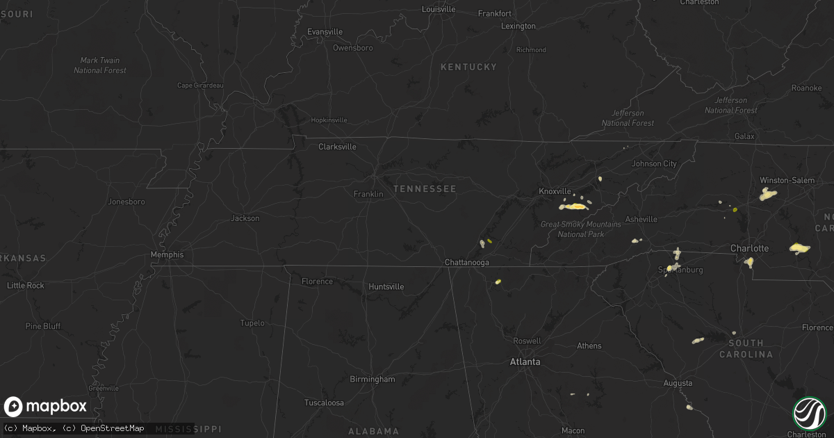 Hail map in Tennessee on June 2, 2015