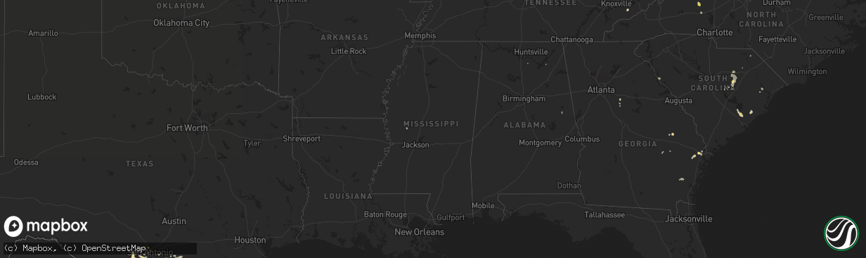 Hail map in Mississippi on June 2, 2016