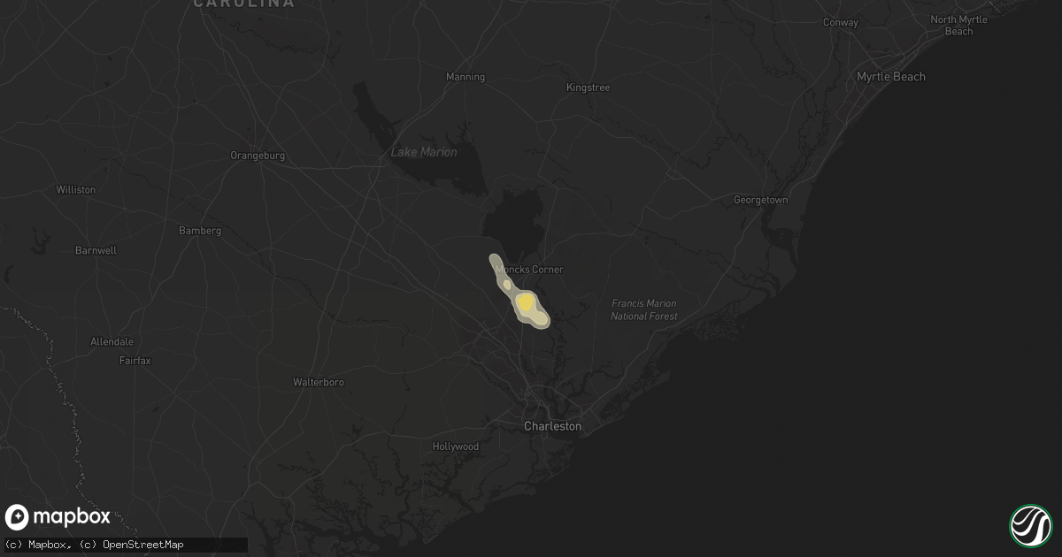 Hail map in Moncks Corner, SC on June 2, 2016