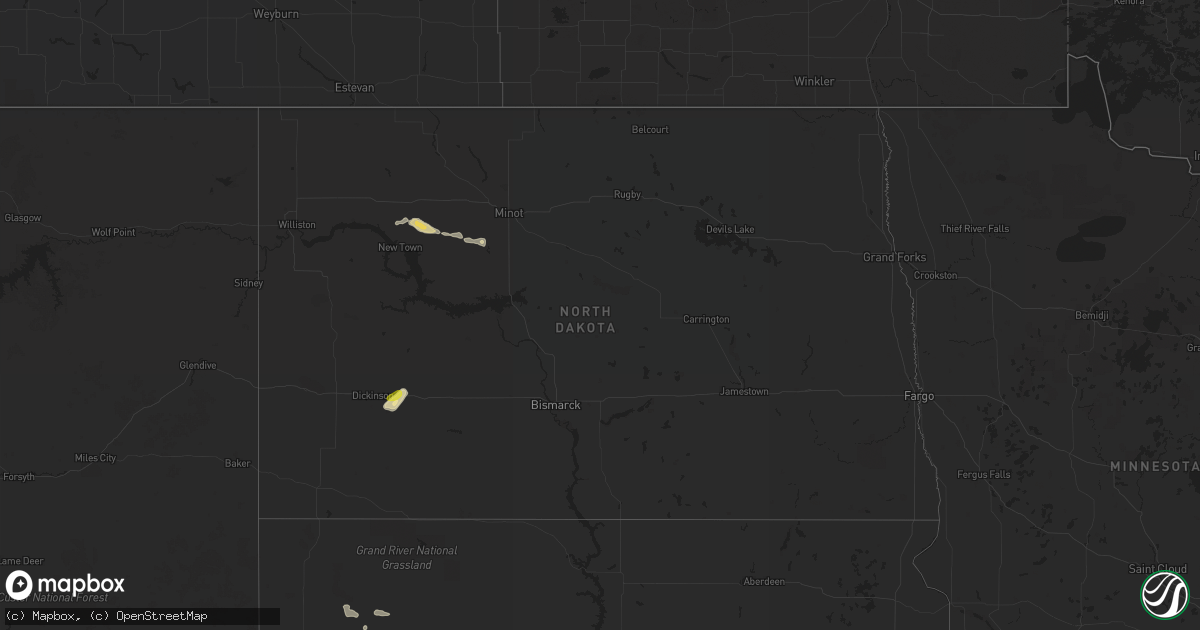 Hail map in North Dakota on June 2, 2016