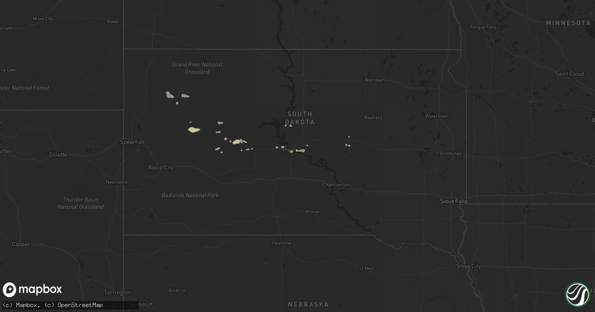 Hail map in South Dakota on June 2, 2016