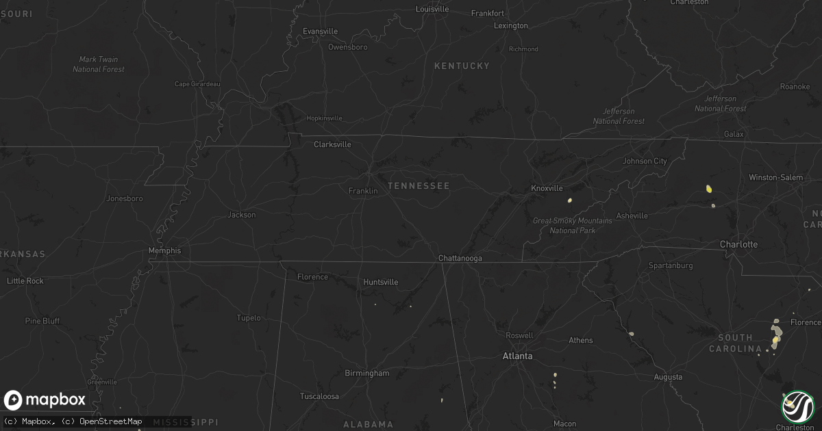 Hail map in Tennessee on June 2, 2016