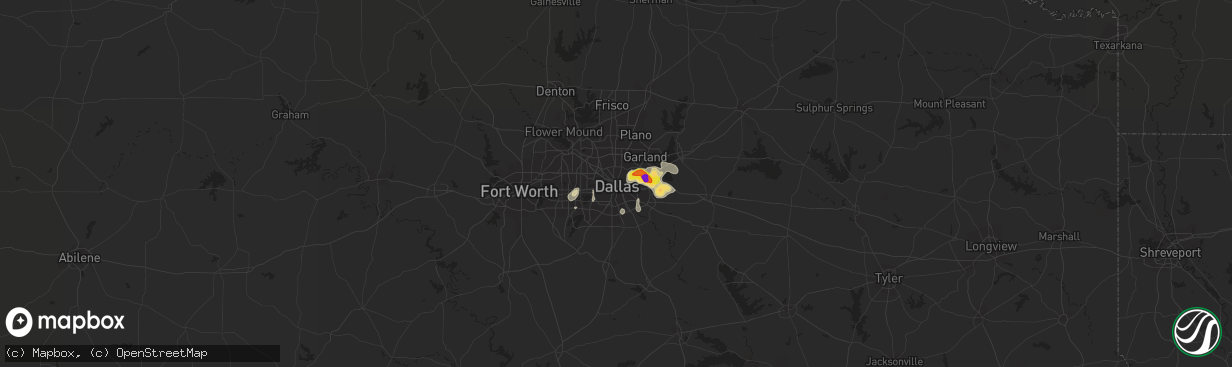 Hail map in Dallas, TX on June 2, 2017