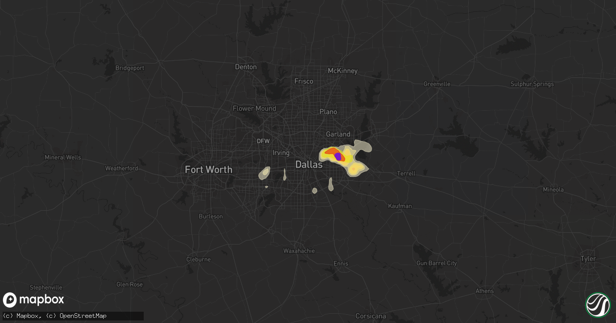 Hail map in Dallas, TX on June 2, 2017