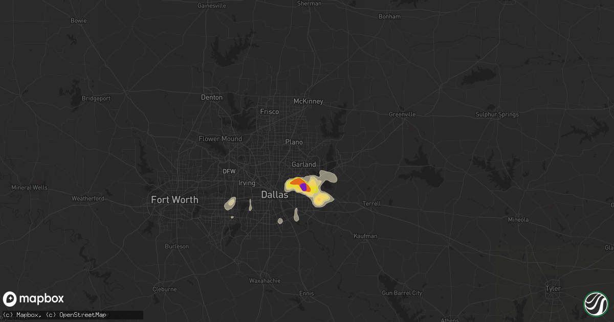 Hail map in Garland, TX on June 2, 2017