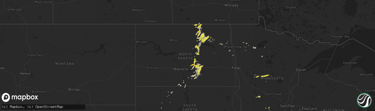 Hail map in North Dakota on June 2, 2017