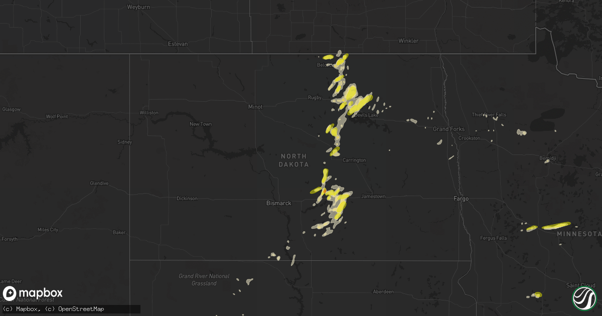 Hail map in North Dakota on June 2, 2017