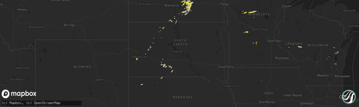 Hail map in South Dakota on June 2, 2017