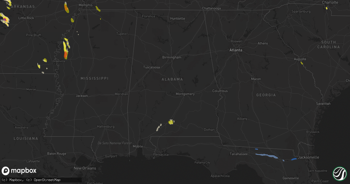 Hail map in Alabama on June 2, 2018
