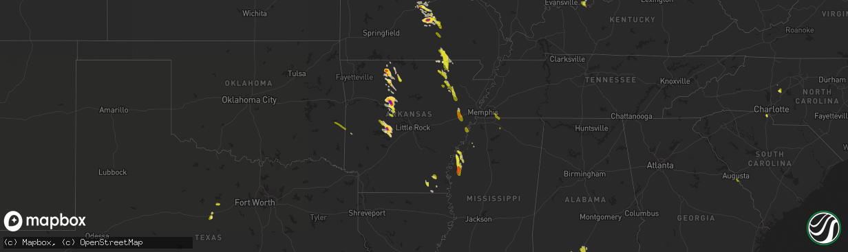 Hail map in Arkansas on June 2, 2018