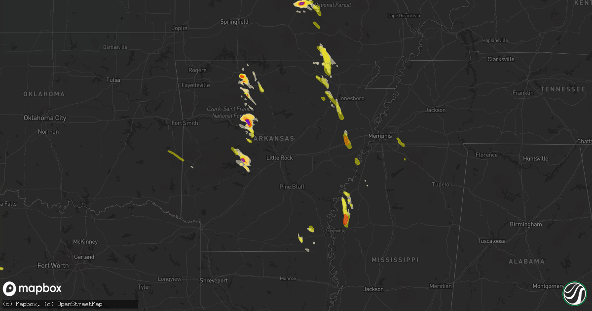Hail map in Arkansas on June 2, 2018