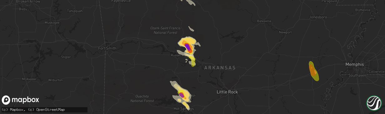 Hail map in Atkins, AR on June 2, 2018