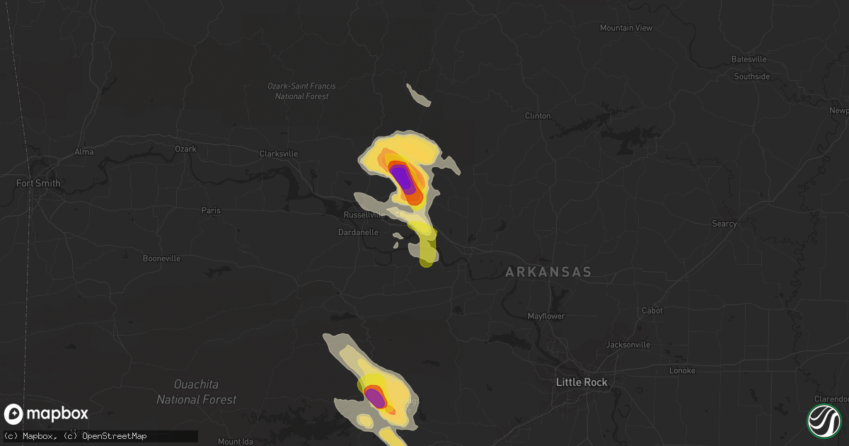 Hail map in Atkins, AR on June 2, 2018