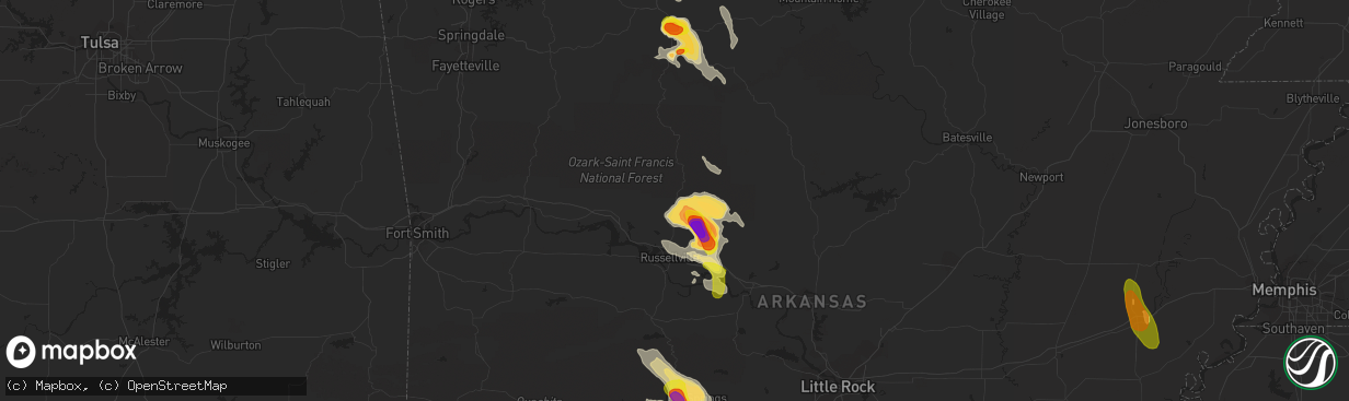 Hail map in Dover, AR on June 2, 2018