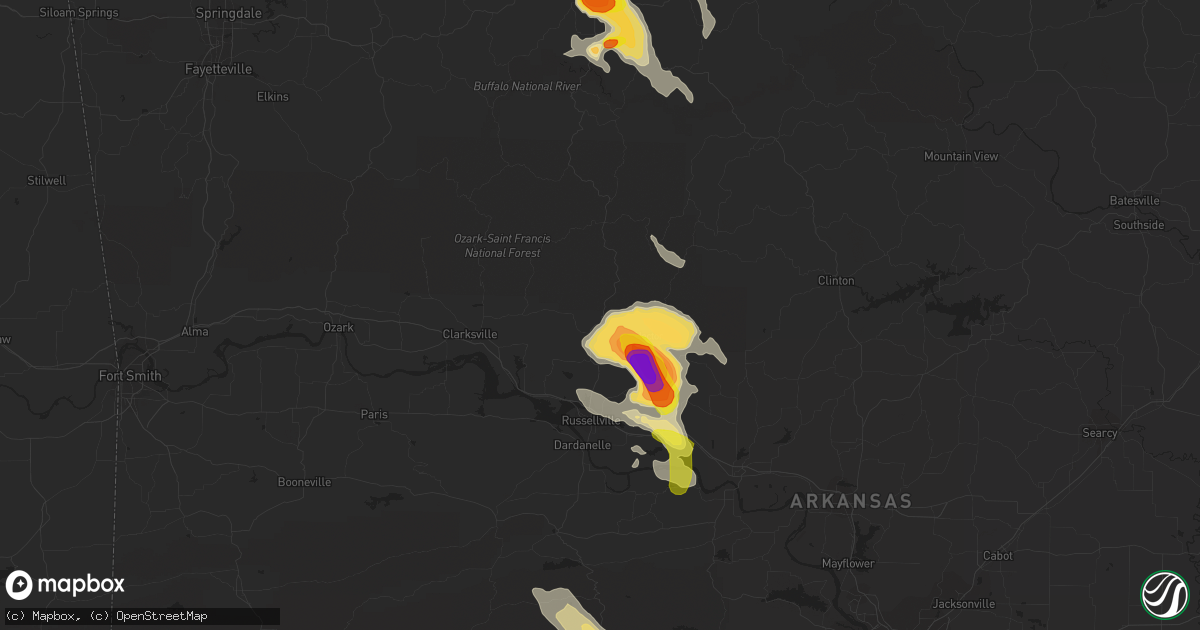 Hail map in Dover, AR on June 2, 2018