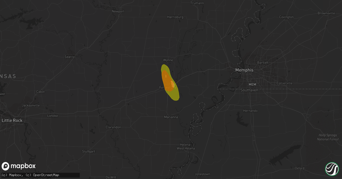 Hail map in Forrest City, AR on June 2, 2018